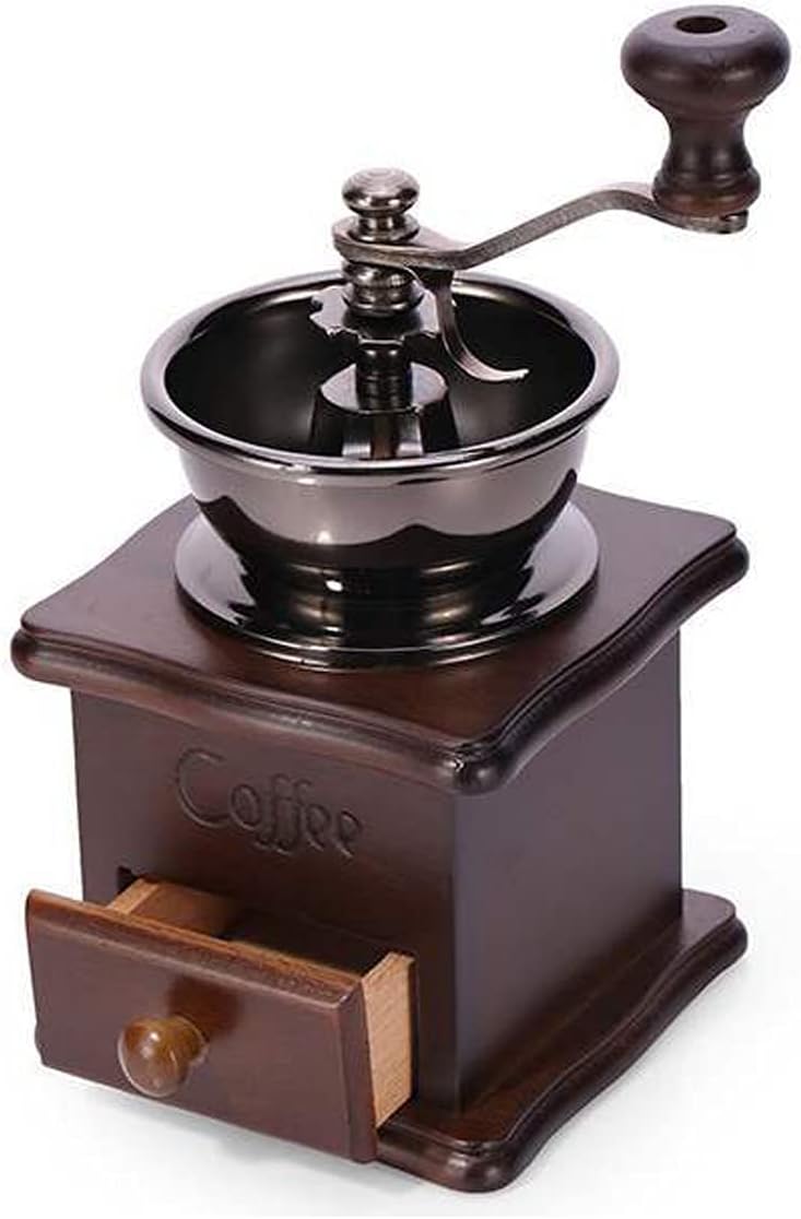 Eitonbu Wooden Manual Coffee Grinder Vintage Style Hand Coffee Mill Burr Coffee Grinder with Ceramic Hand Crank,Wooden Manual Coffee Grinder Cleaning Brush, Brown, 19 x 8.5 x 16 cm - Image 2